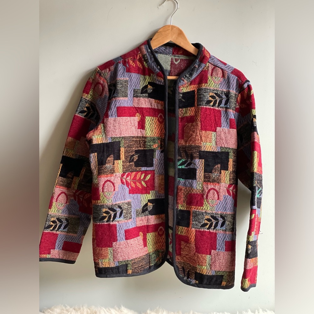 Vintage Multicolor Patchwork Jacket Retro Cotton Jacket Women’s Clothing Size 8
